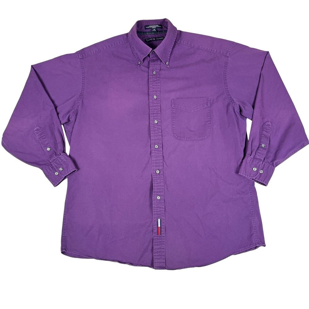 Vintage Tommy Hilfiger Mens Purple Button Down Shirt‎ 16 32-33 Long Sleeve